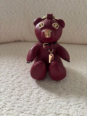Coach Burgundy Leather Bear Key Charm with Gold-Tone Hardware